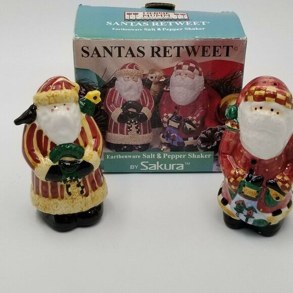 Vintage 90s Sakura Salt & Pepper Shaker Santa Retweet New Debbie Mumm - Picture 2 of 9